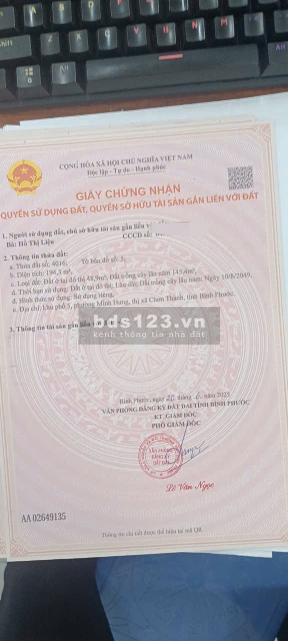 Bán đất nền ngay khu công nghiệp Minh Hưng 3 Chơn Thành Tỉnh Đồng Nai mới,