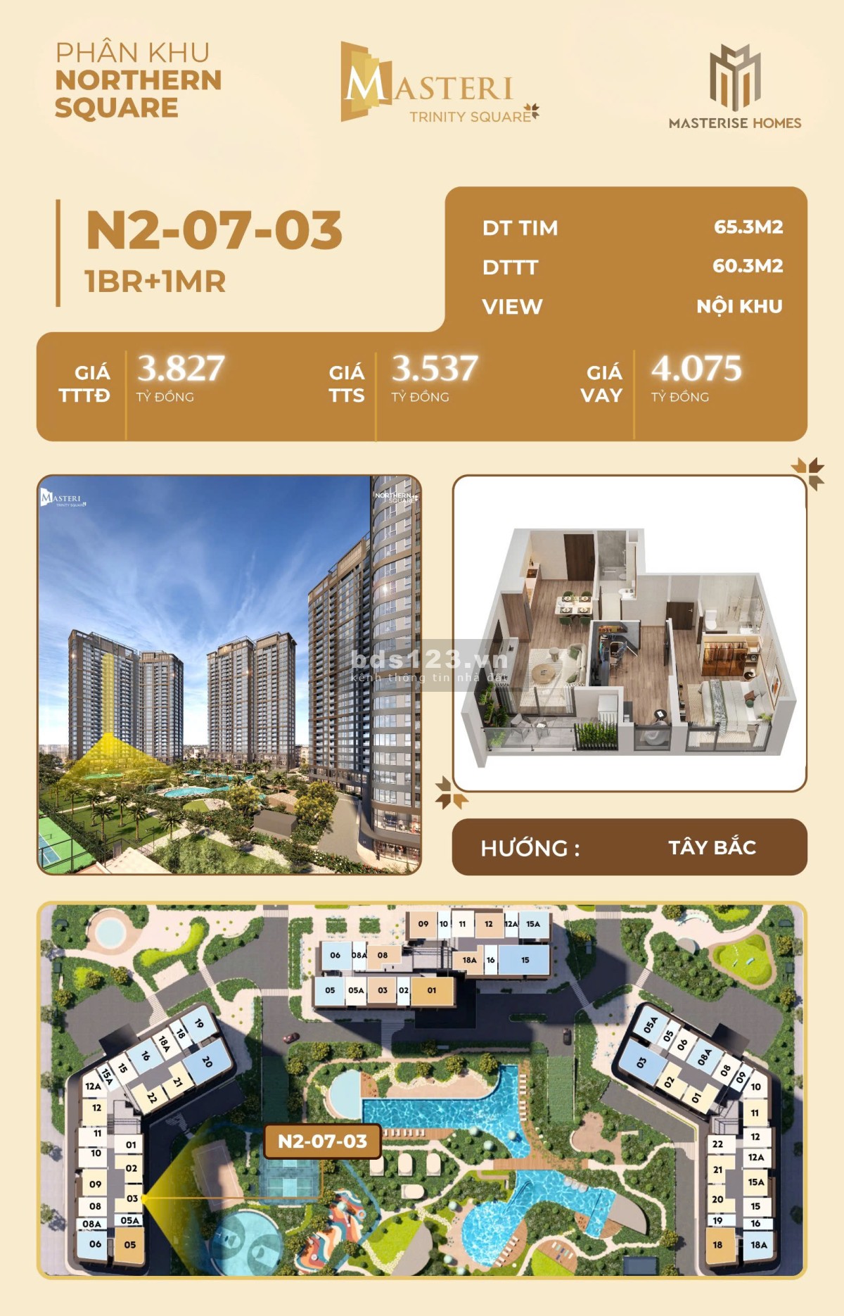 Cơ hội sở hữu căn hộ tuyệt tác 2PN – 60,3m² tại Masteri Trinity Square