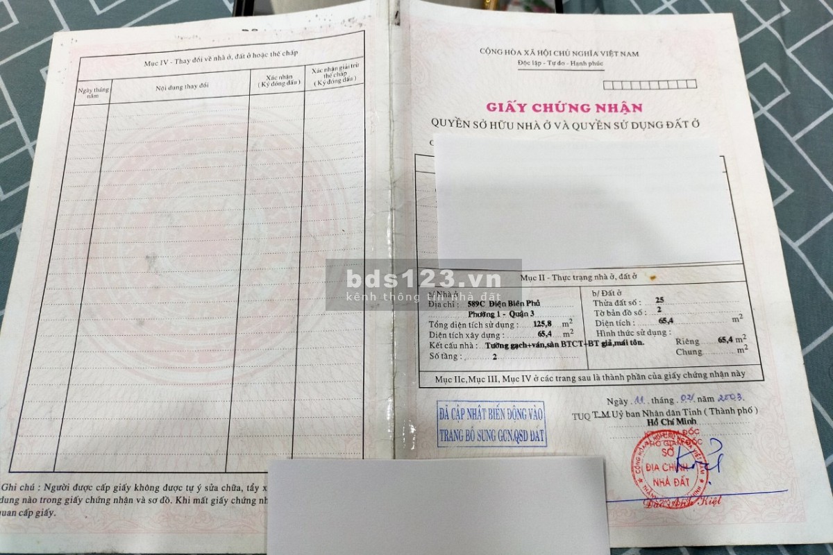 Chính chủ cần bán nhà mặt tiền 589c Điện Biên Phủ F1 Q3. Giá 22 tỷ.