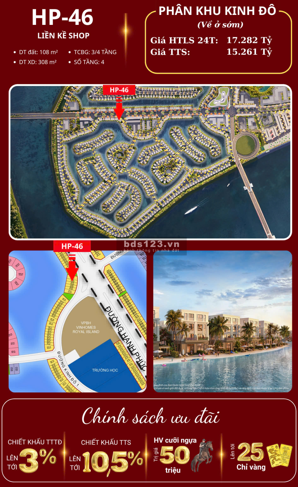Bán BT Vinhomes Royal Island, 17,282 tỷ, 107.8m2, Thủy Hà, Thủy Nguyên, Hải Phòng, giá chất, uy tín
