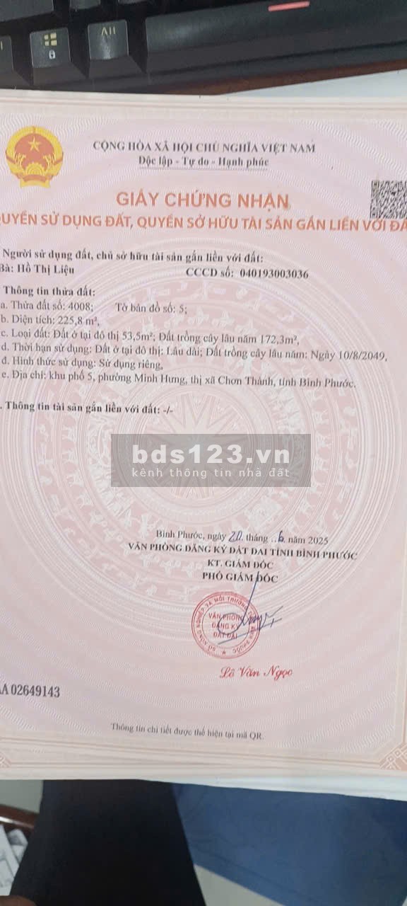 Bán đất nền ngay khu công nghiệp Minh Hưng 3 P Chơn Thành Tỉnh Đồng Nai mới,