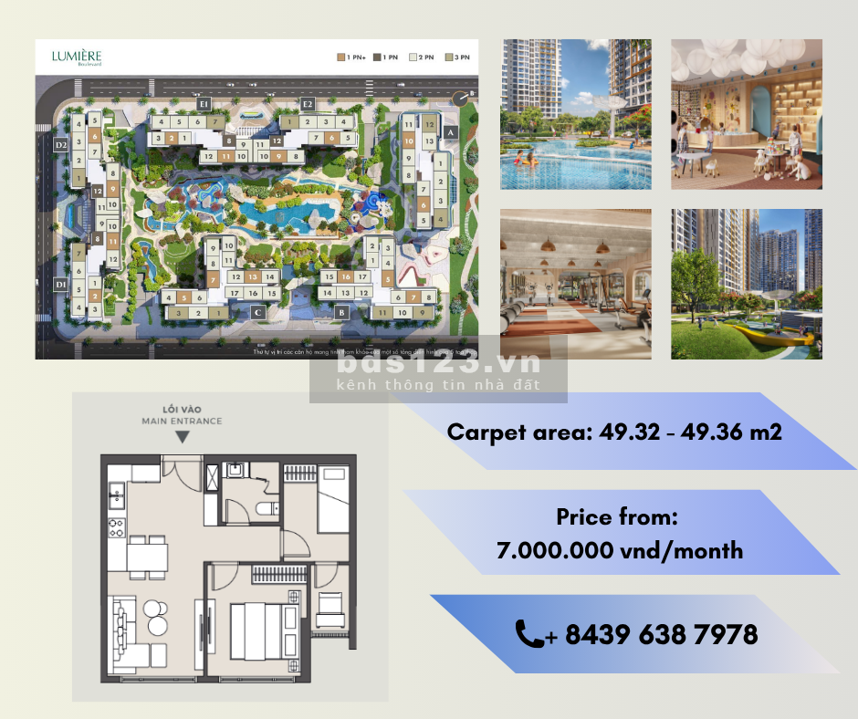 Cho thuê căn hộ 1 phòng ngủ (1BR+) tại dự án Lumiere…
