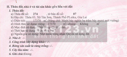 CHÍNH CHỦ CẦN BÁN THỬA ĐẤT TÂN SƠN – GIA LAI