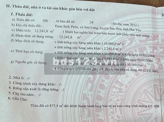Chính chủ cần bán thửa đất Phú Yên