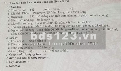 Bán nhà đất Phường 9 Vĩnh Long Diện tích đất: 150 m², Thổ…