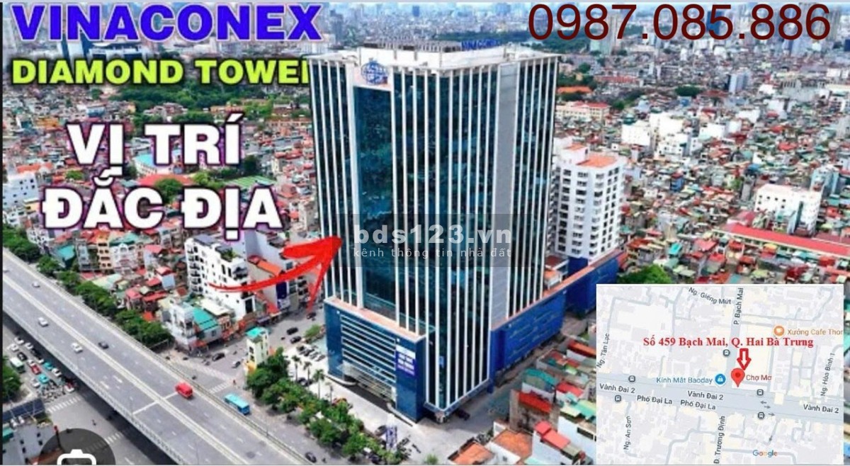 Cho thuê văn phòng hạng A tại Vinaconex Diamond Tower, 188.8 m2, 69tr/tháng, Hai Bà Trưng, Hà Nội