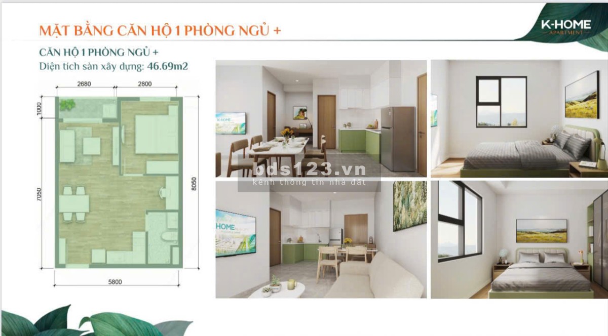 Căn hộ K-Home Apartment - Diện tích 46,69m² - Giá 798 triệu/căn…