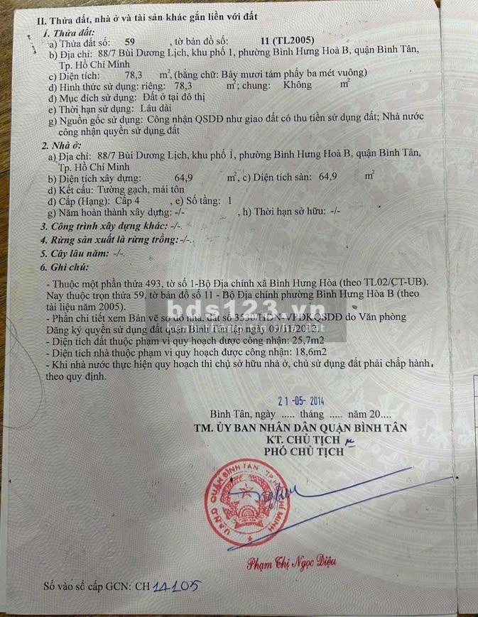 Bán nhà cấp 4 số 88/7 Bùi Dương Lịch P. Bình Hưng Hoà B Bình Tân