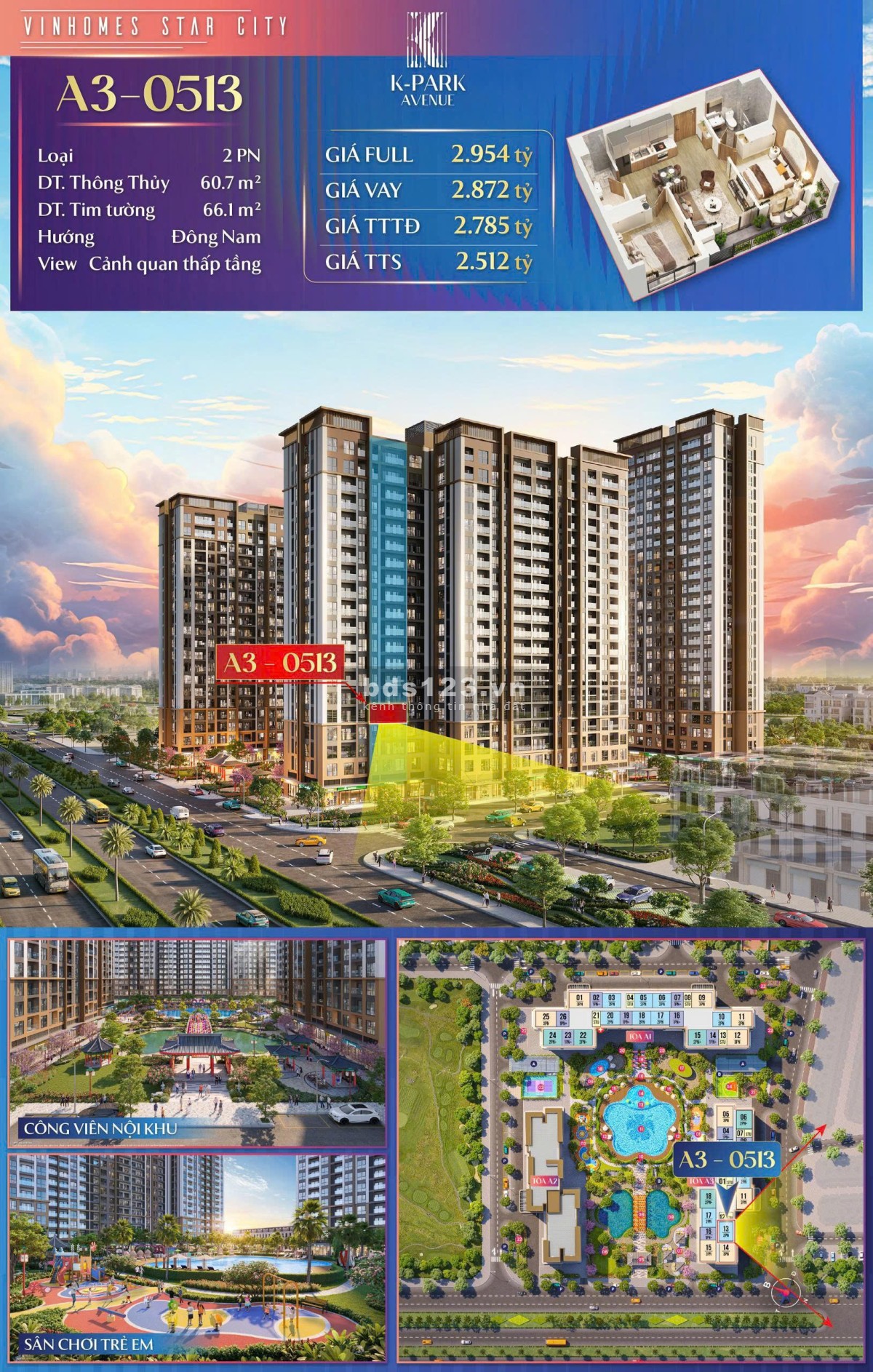 CĂN HỘ A3 - 0513 – K - Park Avenue - VINHOMES STAR CITY