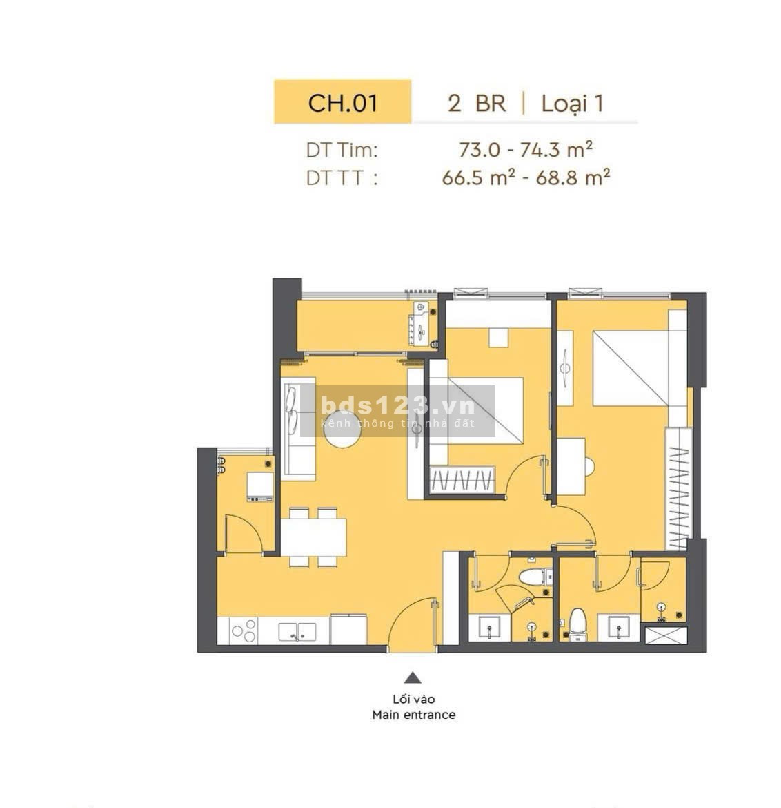 Căn 2PN view sông rẻ nhất dự án, DT 67,4m2 giá chỉ 4,547 tỷ giá đã bao gồm VAT và KPBT