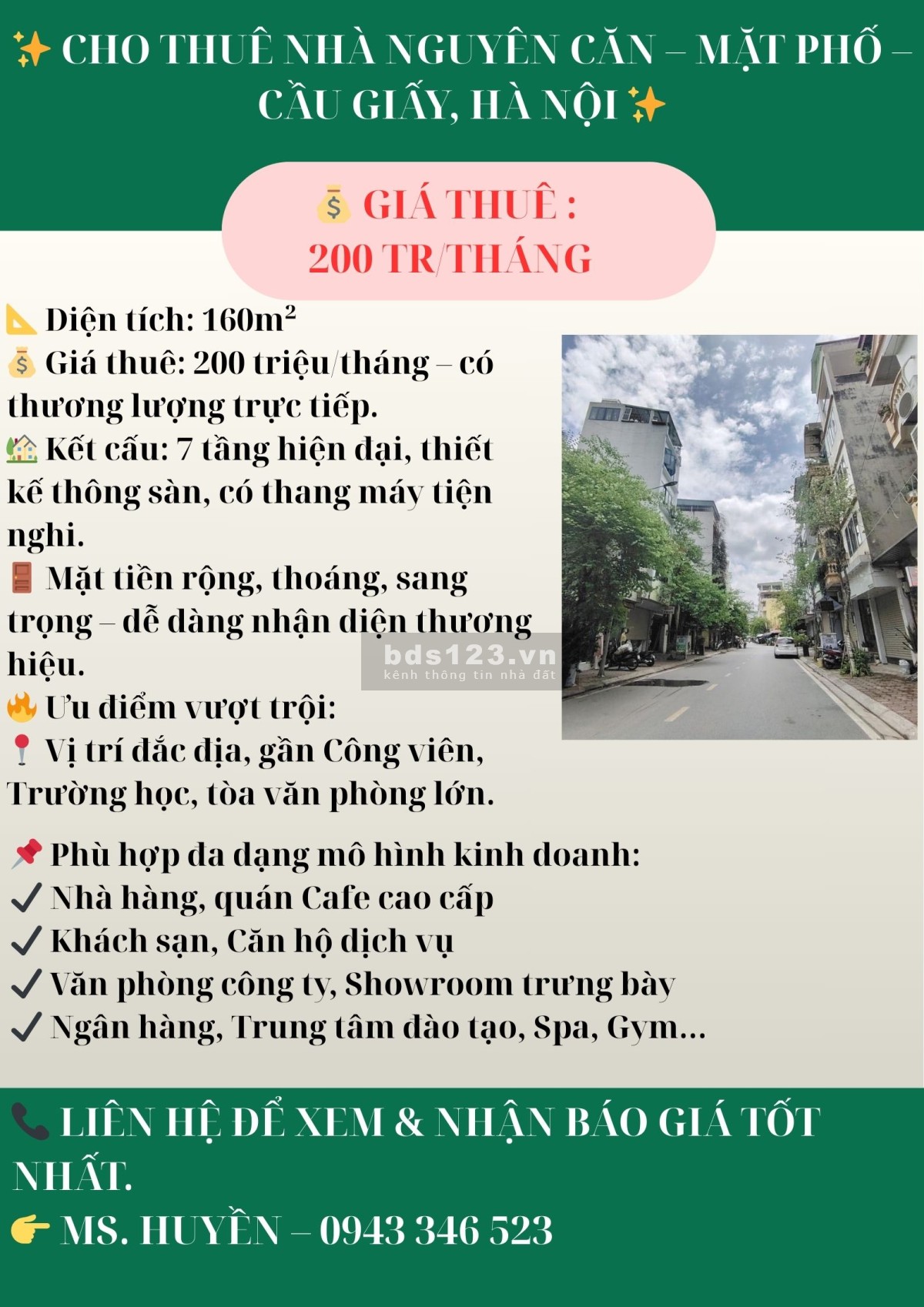 Cho thuê nhà nguyên căn – Mặt phố – Cầu Giấy, Hà Nội
