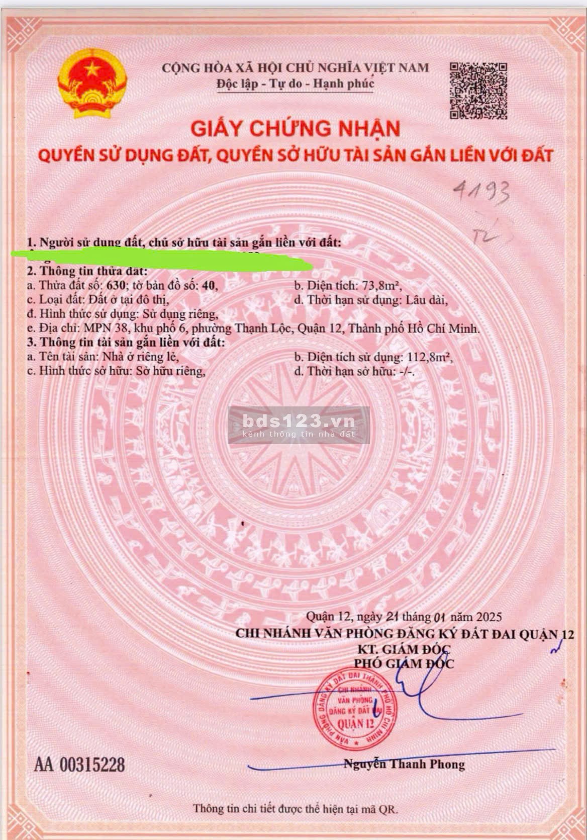 Bán nhà 1 trệt 1 lầu chính chủ – Giá 6 tỷ (thương lượng)