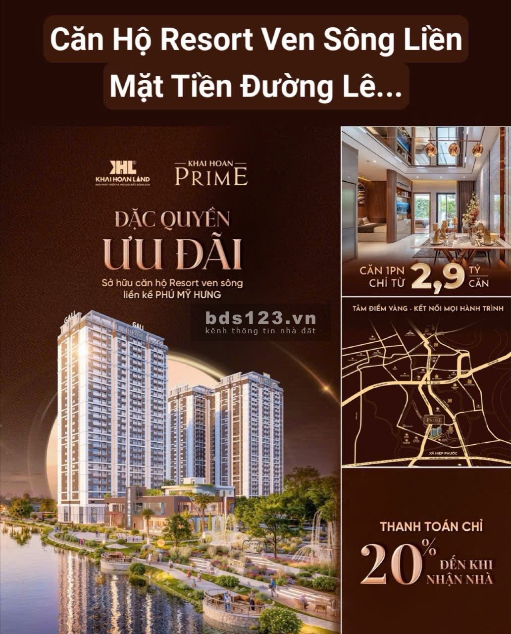 Căn hộ ven sông - Thanh toán 580tr nhận nhà - Khải Hoàn Prime