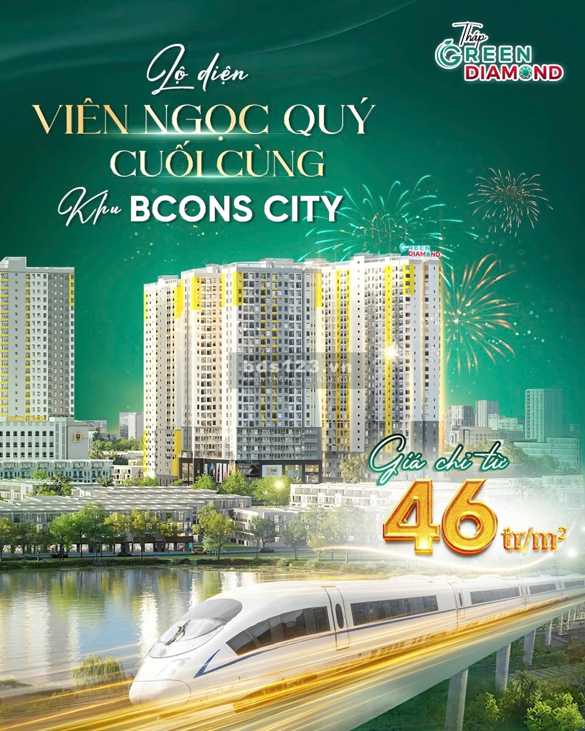 Bcons City - tháp Green Diamond 1PN - 2PN - 3PN ngay làng đại học - trúng xe MAZDA6 tặng Iphone 15