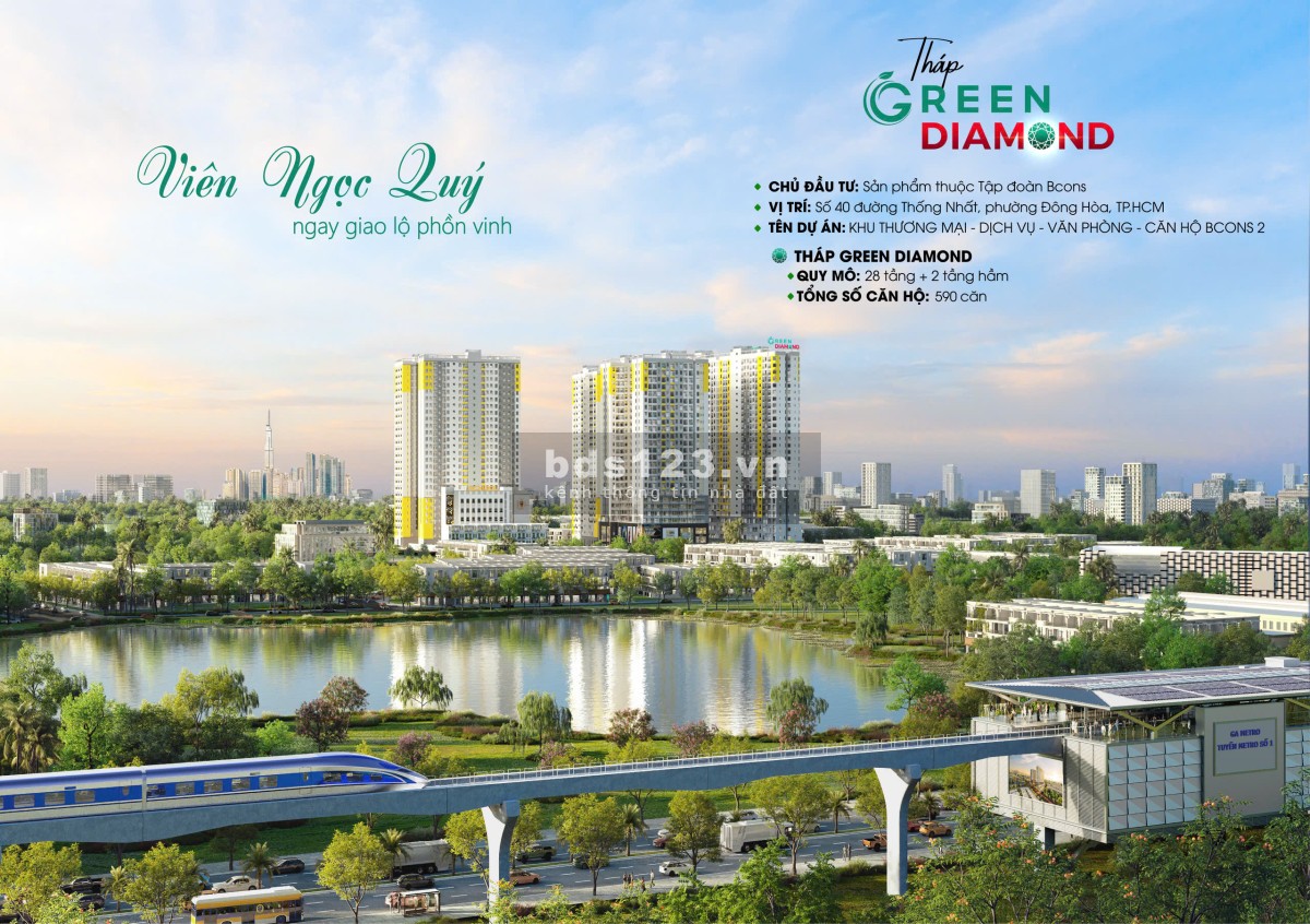 Bcons City - tháp Green Diamond 1PN - 2PN - 3PN ngay làng đại học - trúng xe MAZDA6 tặng Iphone 15