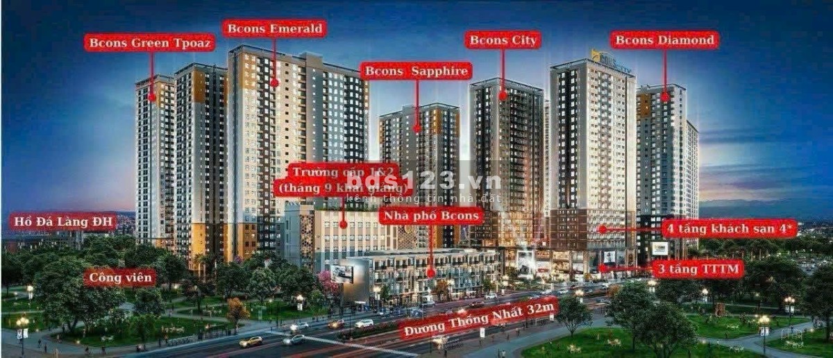 Bcons City - tháp Green Diamond 1PN - 2PN - 3PN ngay làng đại học - trúng xe MAZDA6 tặng Iphone 15