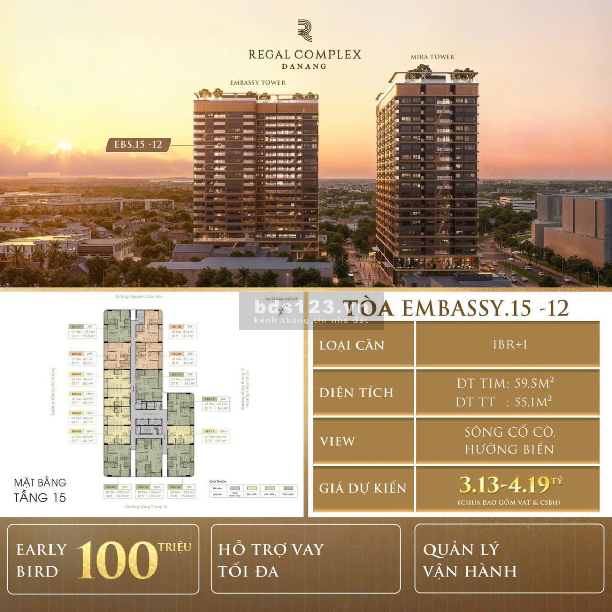 Nhận booking căn hộ 2PN view Sông, Biển