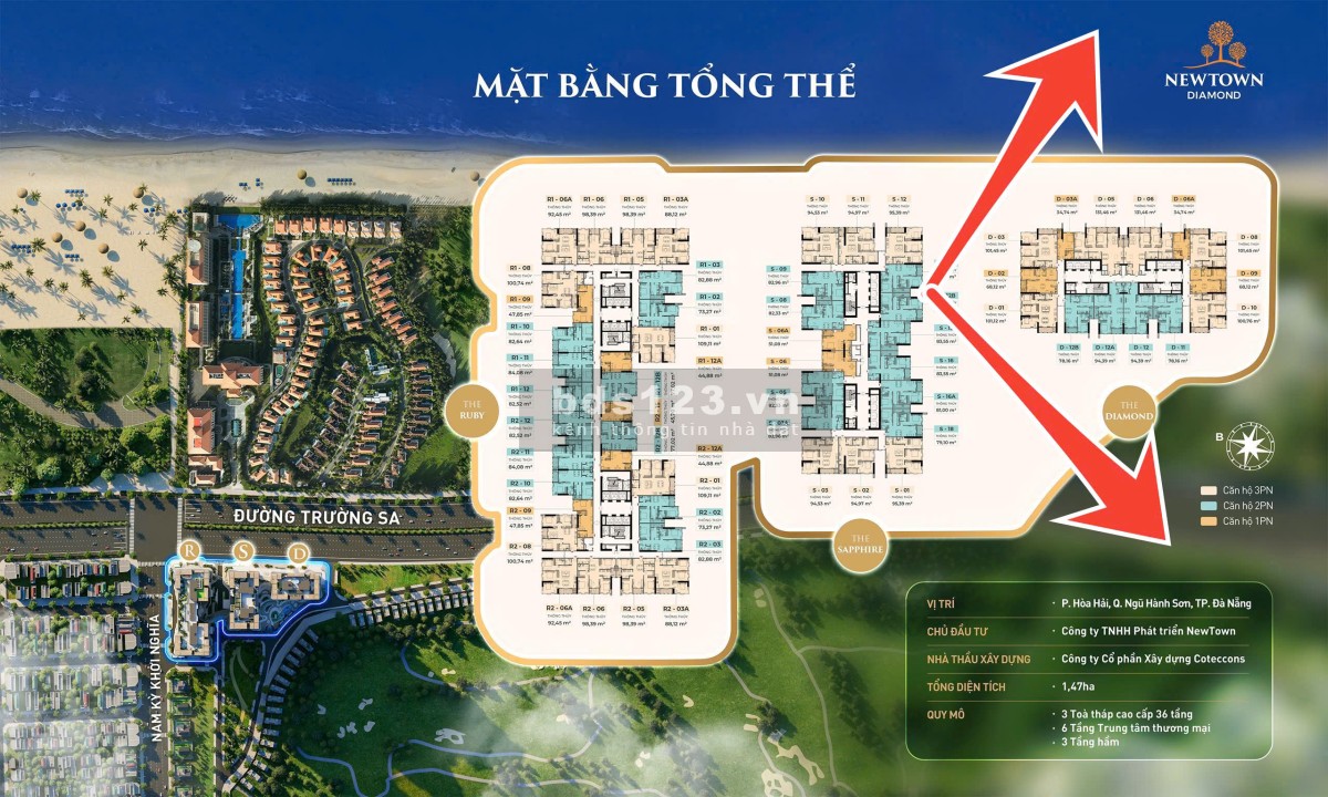 Căn 2PN View biển - Sổ hồng lâu dài, Duy nhất tại NewTown Diamon Đà Nẵng