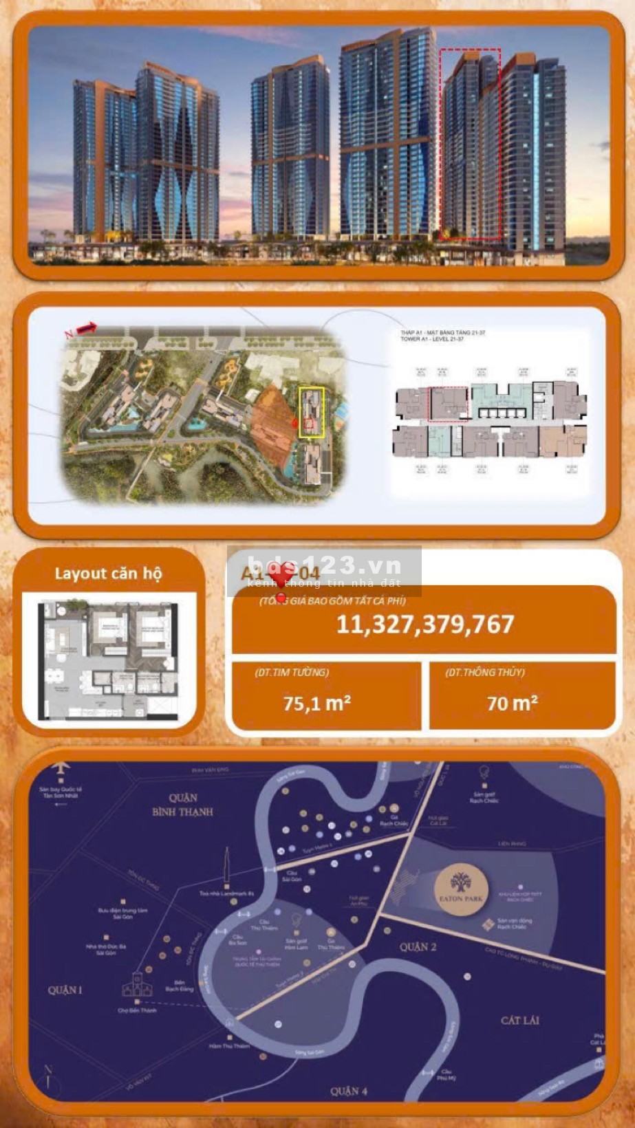 Chính chủ cần nhượng căn 2PN tòa A1 Eaton Park giá all in