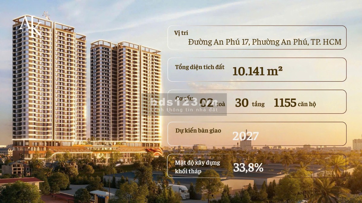 Căn 2PN A&K Tower An Phú (Thuận An cũ), NH cho vay 70%, HTLS 0%, Ân…