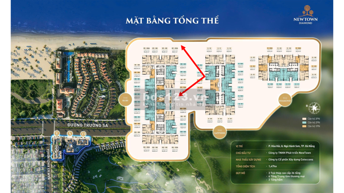 Duy nhất 1 suất ngoại giao đặc biệt Newtown Diamond giá 4,353 tỷ - căn 2PN view biển - có sổ hồng