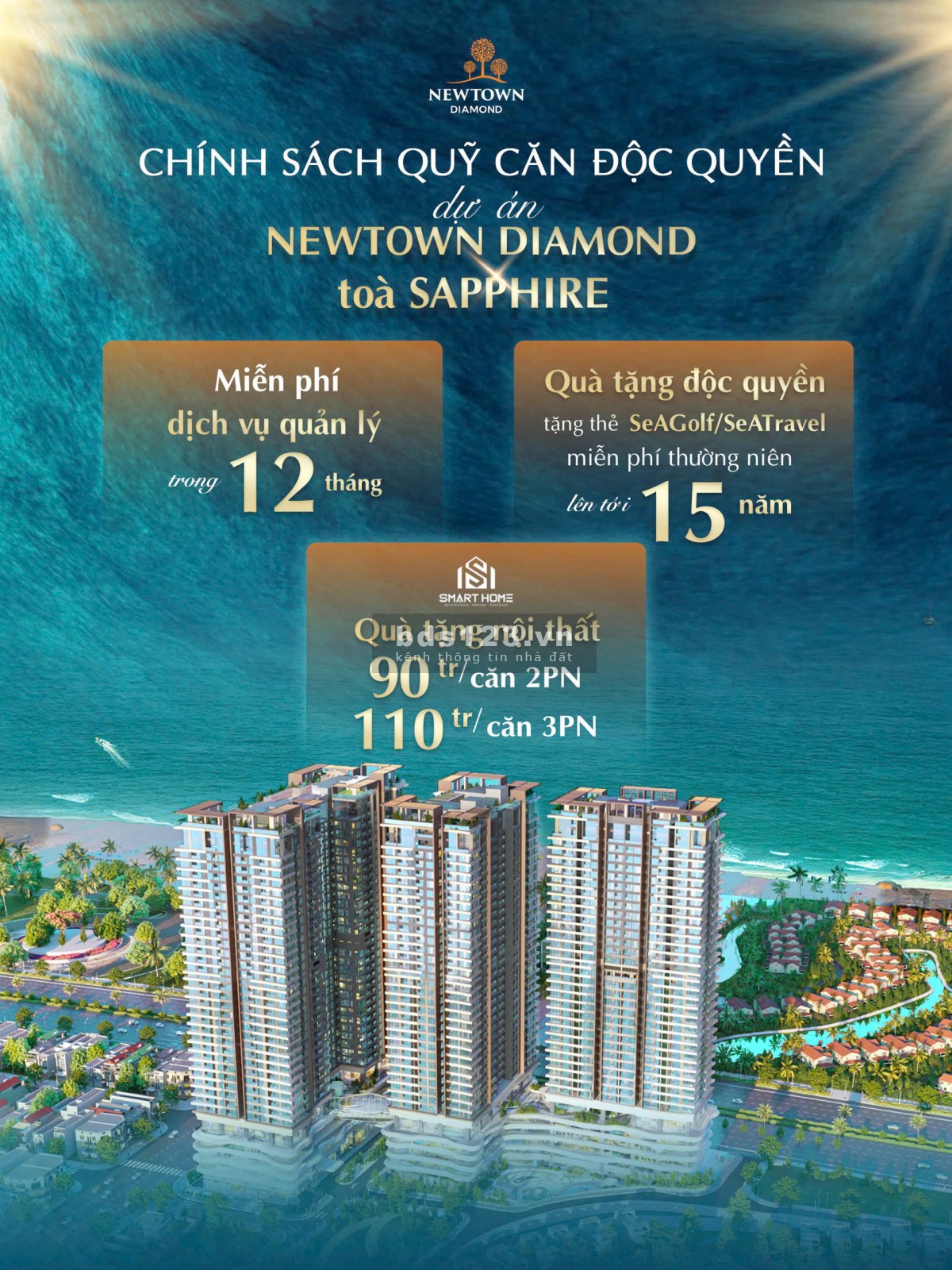 Duy nhất 1 suất ngoại giao đặc biệt Newtown Diamond giá 4,353 tỷ - căn 2PN view biển - có sổ hồng