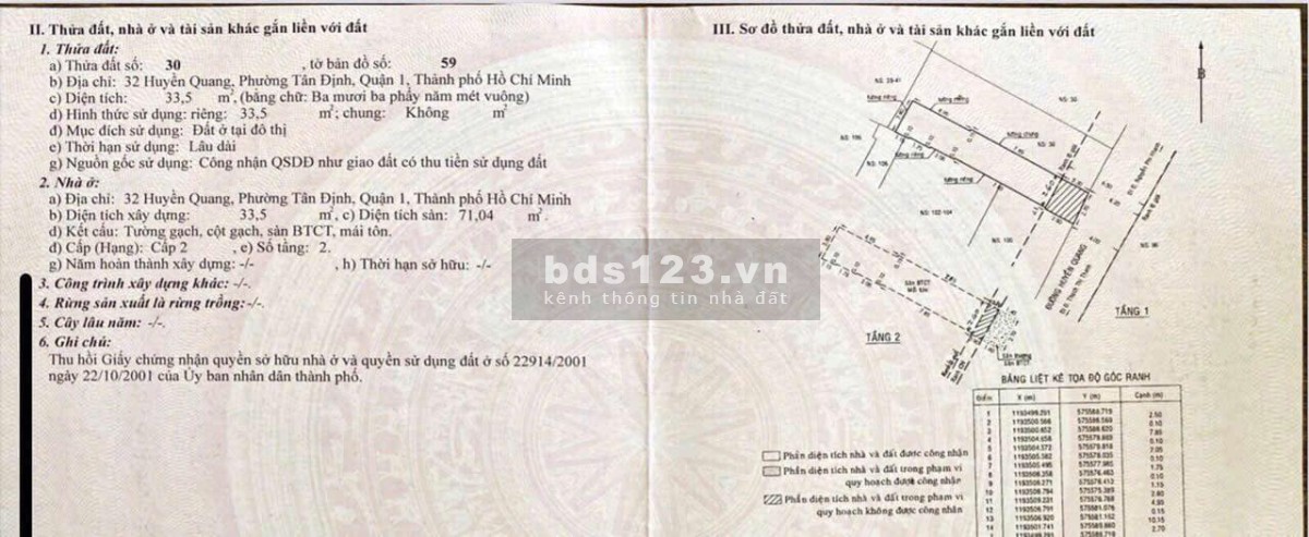 Bán nhà tại 32 Huyền Quang, Phường Tân Định, Quận 1, HCM. DT…