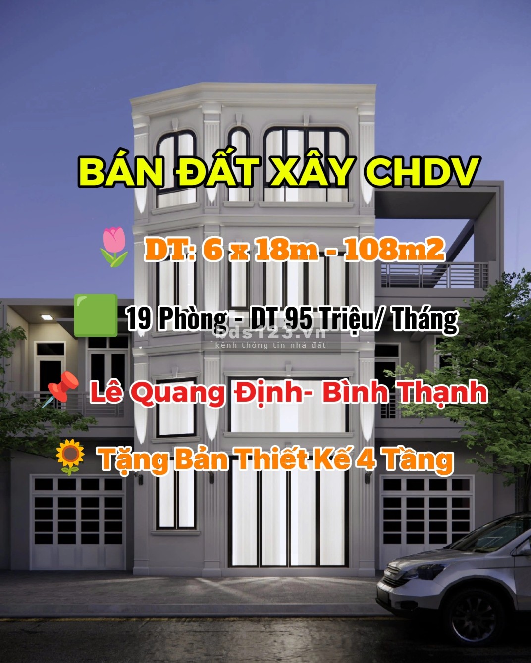 Bán Đất Ngay Lê Quang Định - 6x18m - Tặng Bản Vẽ CHDV 4 Tầng…