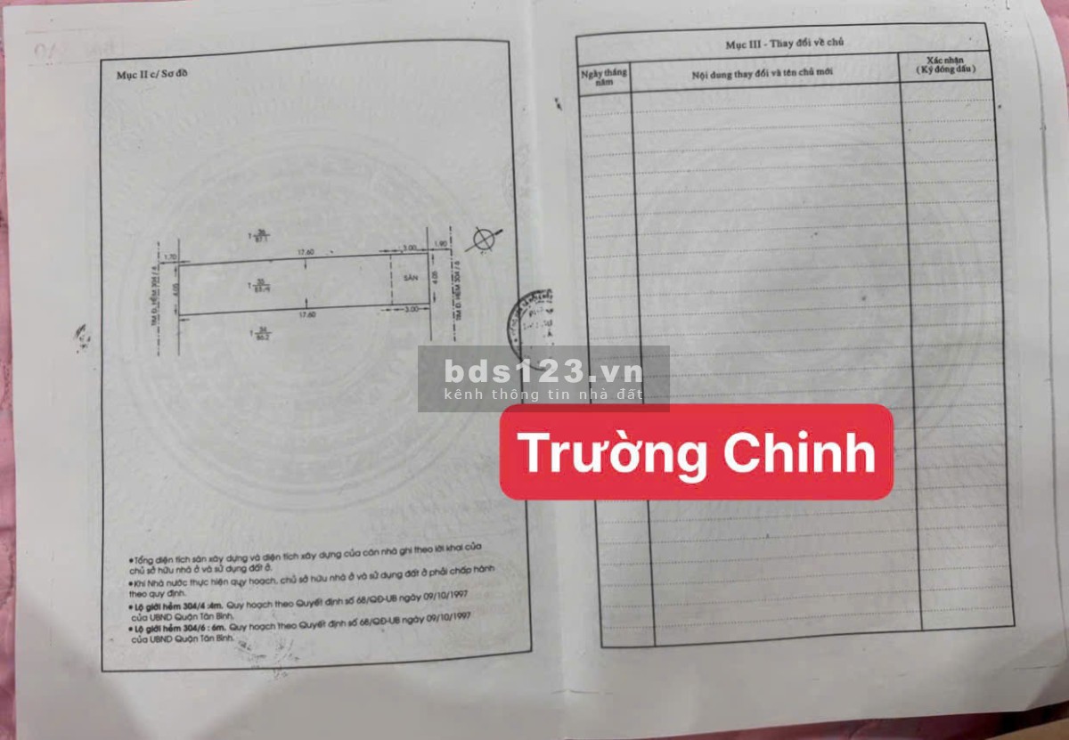 Bán nhà 2 mặt tiền hẻm 1/ Trường Chinh P13 Tân Bình