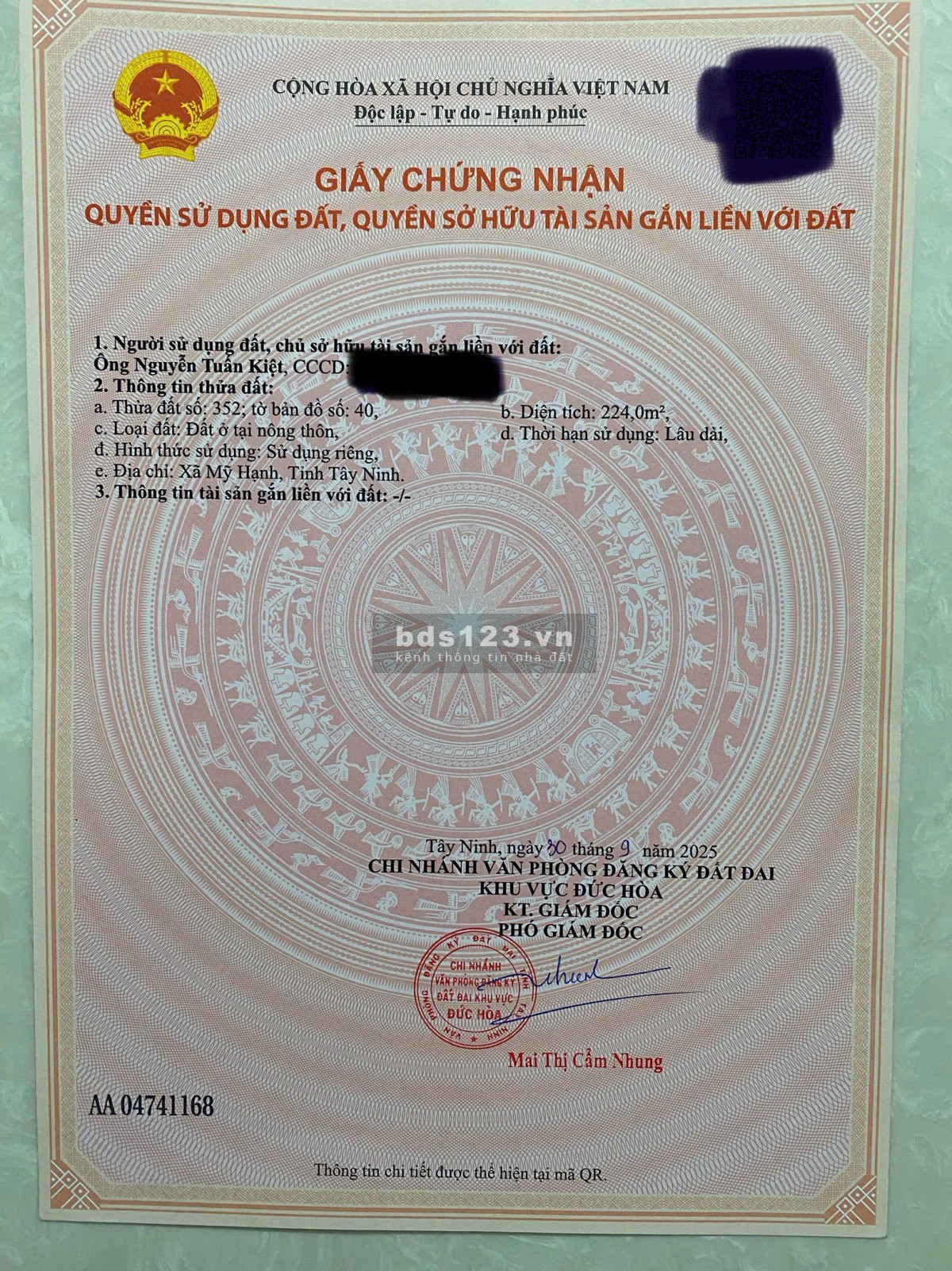 Bán lô đất 5x45 thổ cư 100% đối diện TT hành chính công xã…