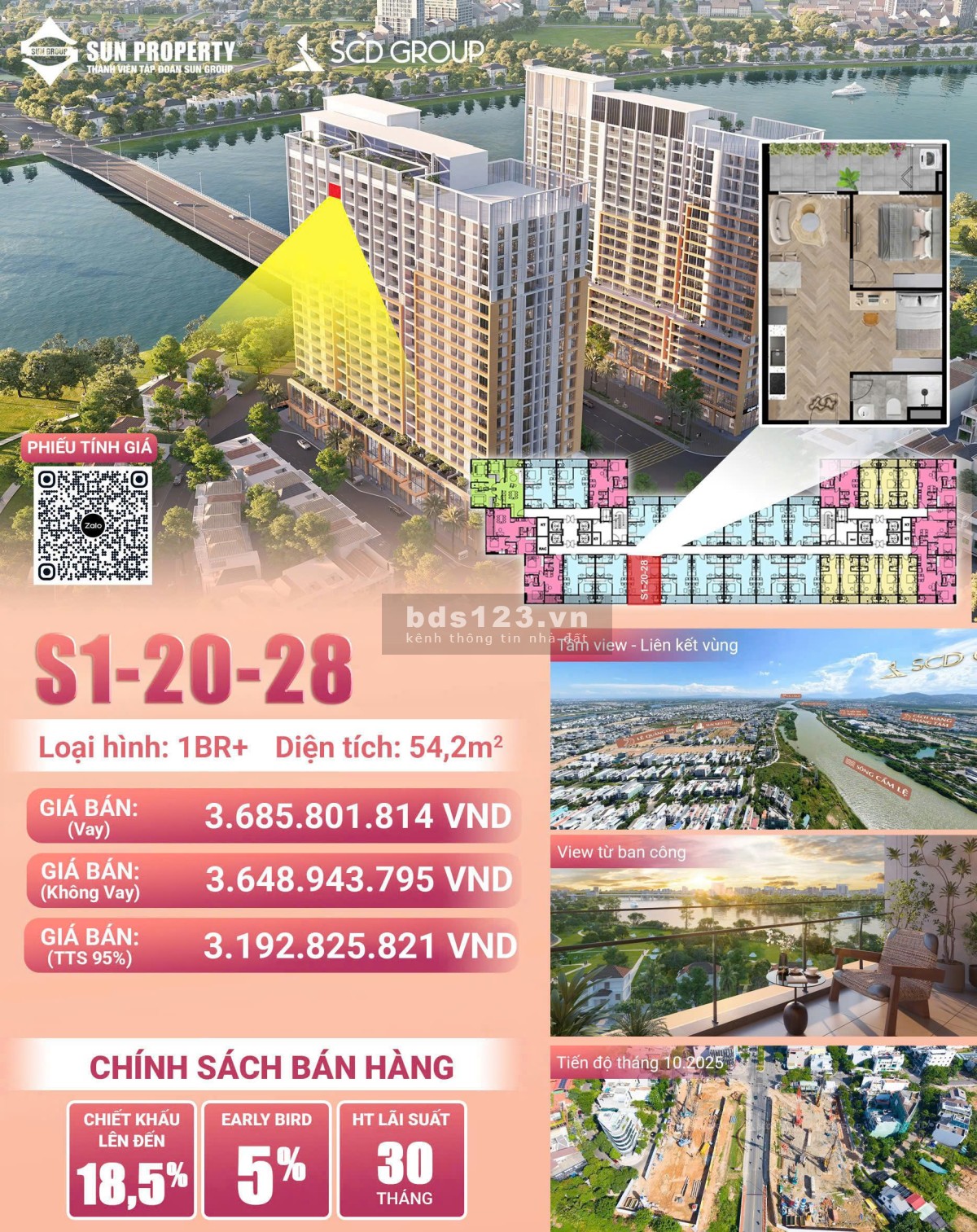 Spana Tower – S1-20-28 | Căn studio view sông, tầng 20 hiếm có!