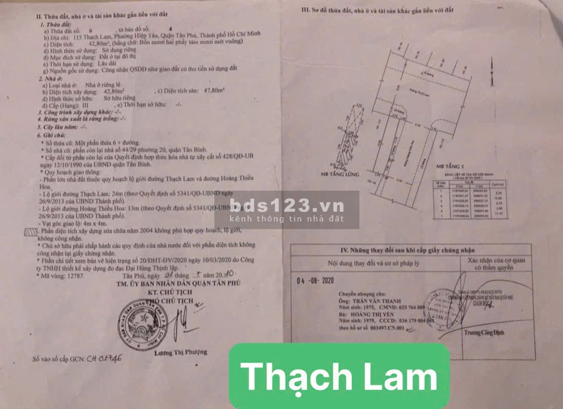Bán nhà MT 109F Lạc Long Quân Q11 & 115 Thạch Lam Tân Phú (Chính…