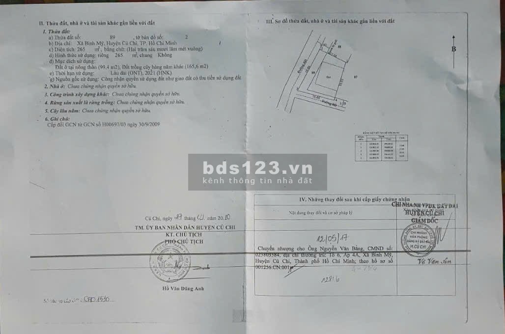 Bán đất 265m2 đường xe hơi xã Bình Mỹ, Huyện Củ Chi