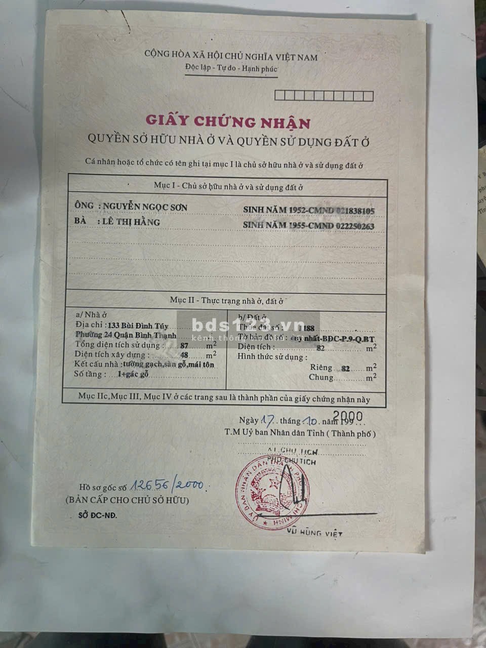 Bán nhà 3.8x26m mặt tiền 133 Bùi Đình Túy, Phường 24, Bình Thanh