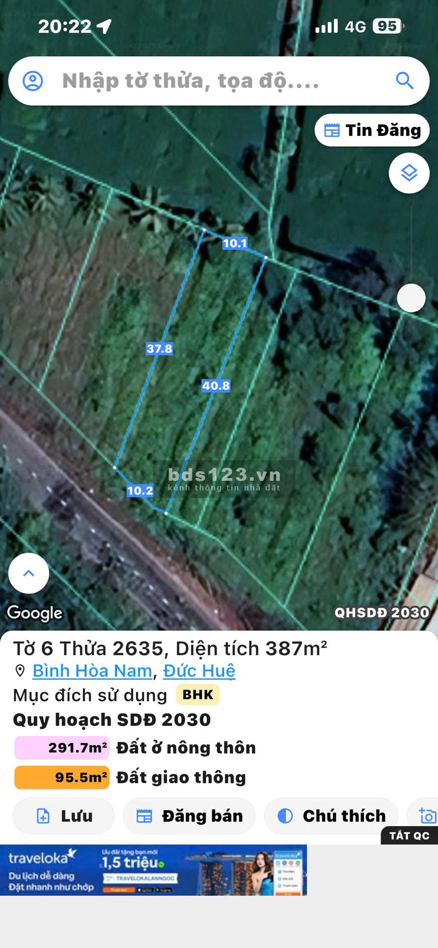 Bán đất, kho, xưởng 385m2 tại Xã Bình Hòa Nam, Đức Huệ, Long An, giá 1.5 tỷ đồng