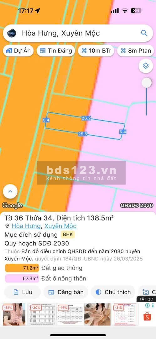 Cần bán đất mặt tiền Tỉnh lộ 328 Xã Hòa Bình, Xuyên Mộc,…