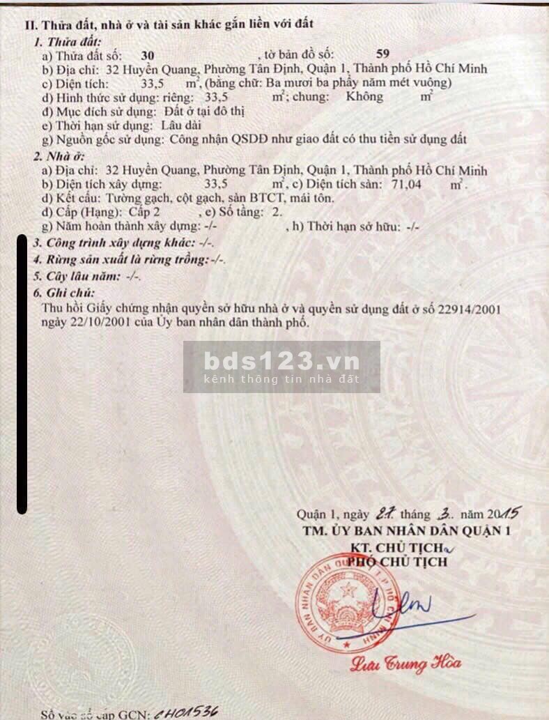 Bán nhà tại 32 Huyền Quang, Phường Tân Định, Quận 1, HCM. DT…