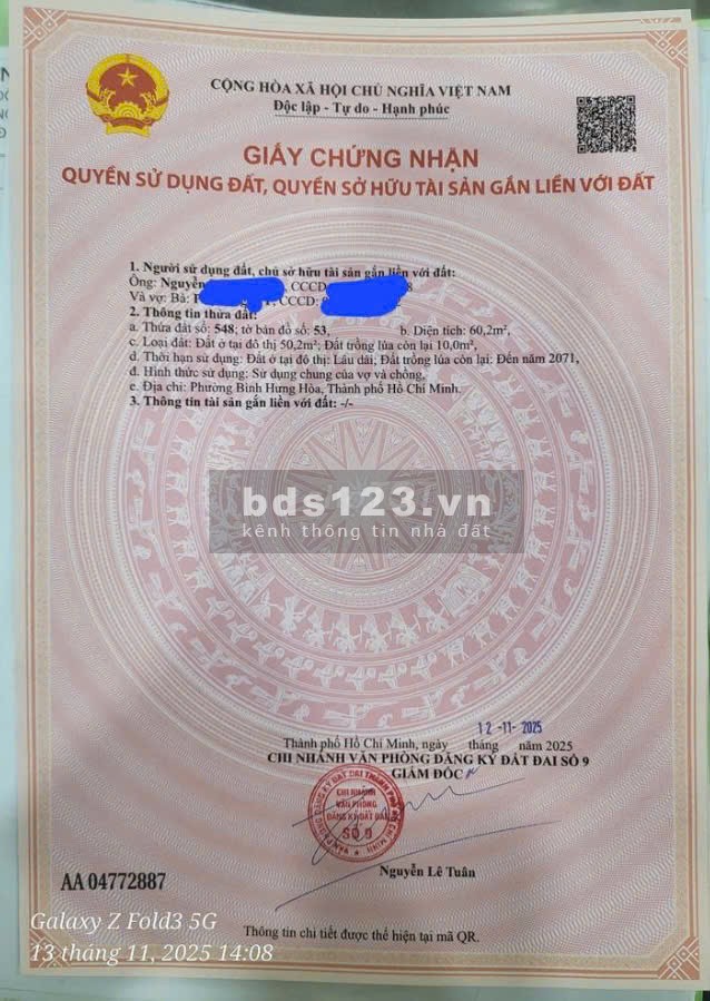 Bán đất thổ cư 1/ đường số 3, BHH Bình Tân hẻm xe hơi lớn