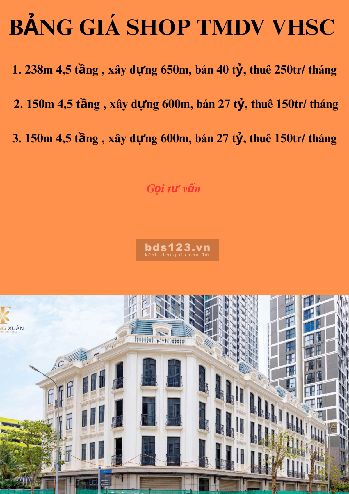 Bán shop chân đế vinhomes 65m2 cho thuê 65tr/1 tháng