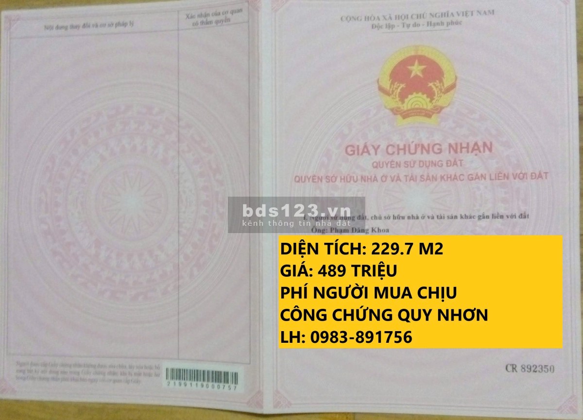 Chính chủ bán gấp 229.7m2 đất ở khu tái định cư Chánh Mẫn, Cát Nhơn, Phù Cat, Gia Lai