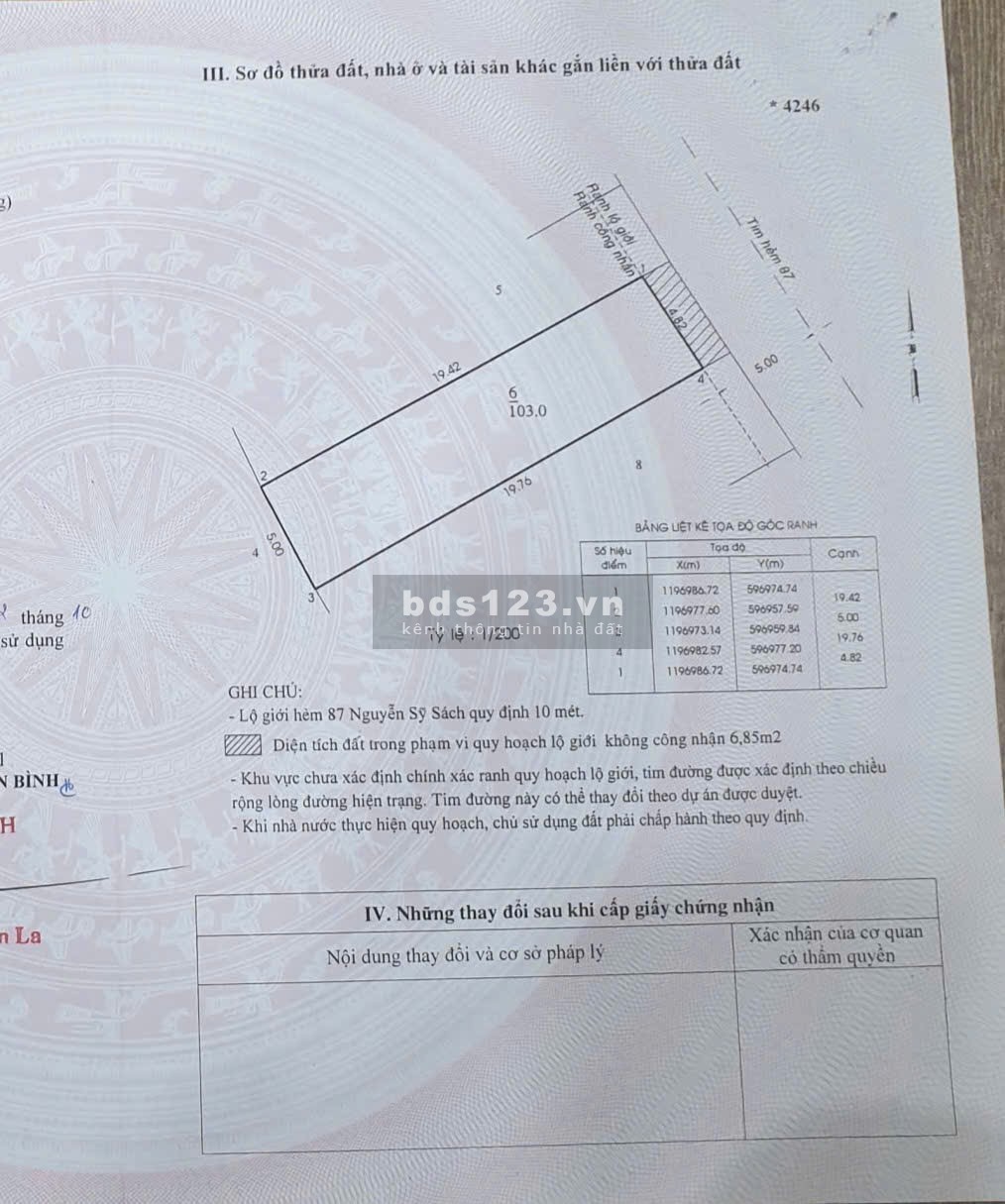 TÂN BÌNH, BÁN ĐẤT HẺM 87 NGUYỄN SỸ SÁCH P15 DT 4.9x20m