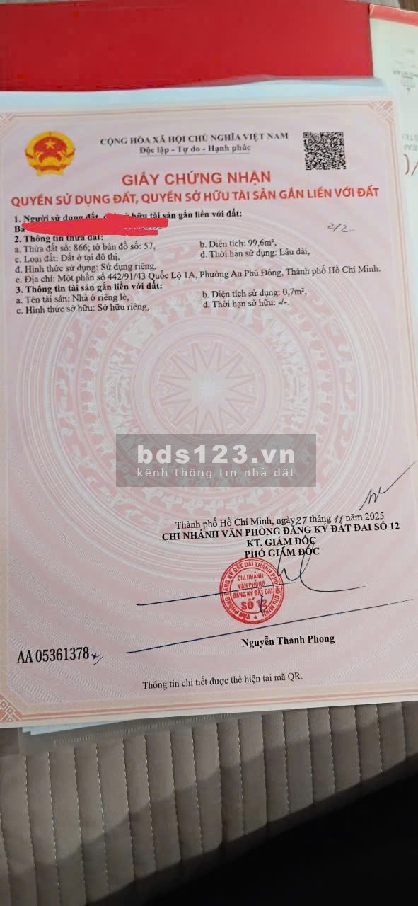 Bán đất, kho, xưởng 100m2 gần đường Vườn Lài, Quận 12, TP…