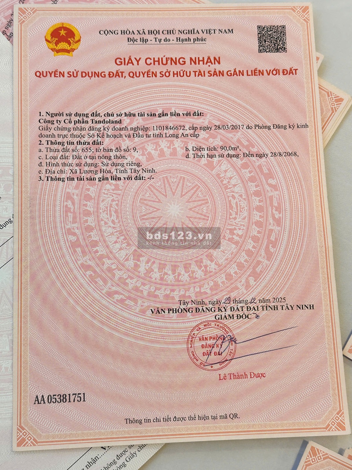 Cần bán gấp miếng đất 90m2 đường Võ Văn Kiệt giá 26tr/m2…