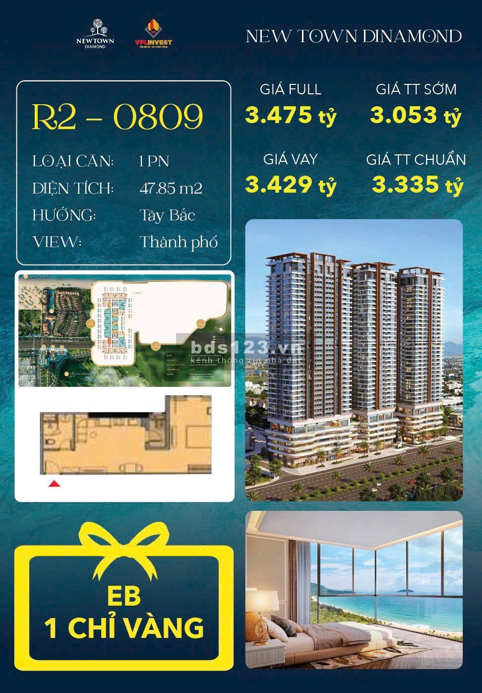 Căn hộ biển NEWTOWN DIAMOND ĐÀ NẴNG 2PN GIÁ 4,7 TỶ