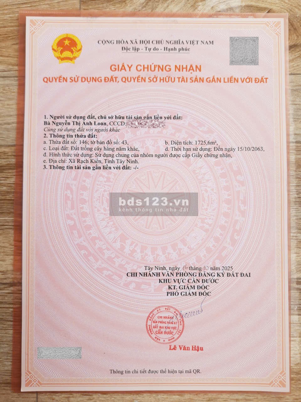 Chính chủ 2170m2 đất vườn – 445m2 thổ cư Rạch Kiến (Cần…