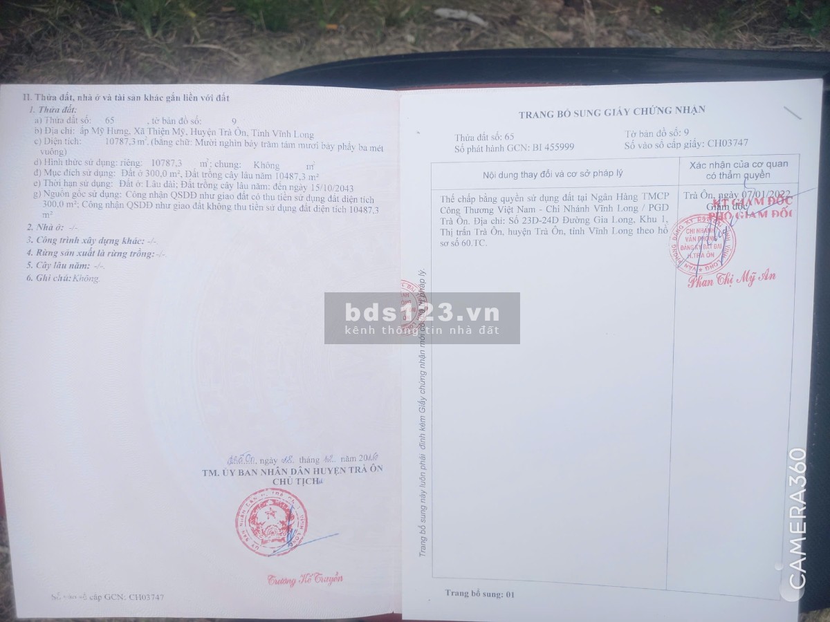 Chính chủ Bán 10.787m2 đất vườn + 300m2 thổ cư Ấp Mỹ Hưng,…