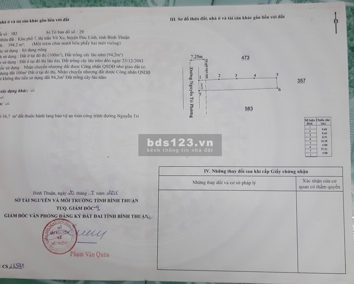 Cần bán Đất đường Nguyễn Tri Phương, Thị trấn Võ Xu, Diện tích 194m² 100 m2 ODT