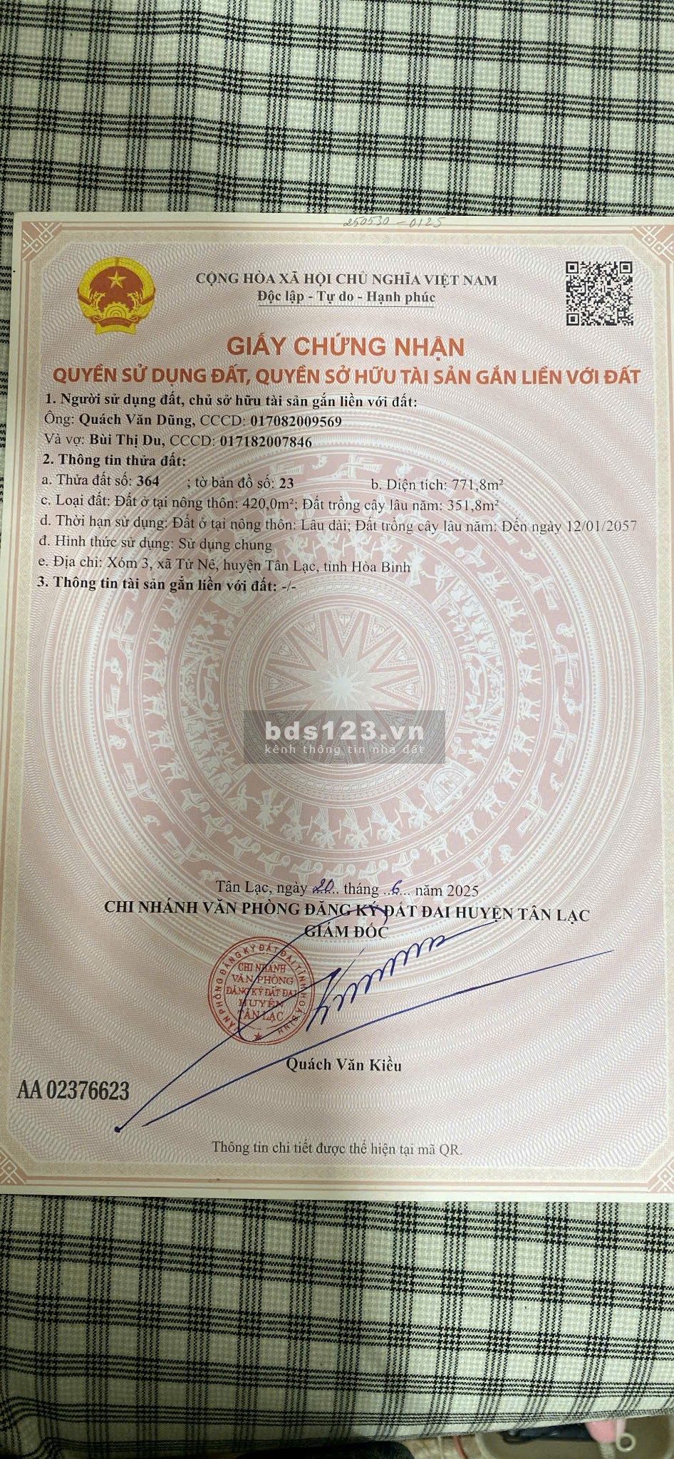 CẦN BÁN GẤP LÔ ĐẤT TÂN LẠC - HÒA BÌNH