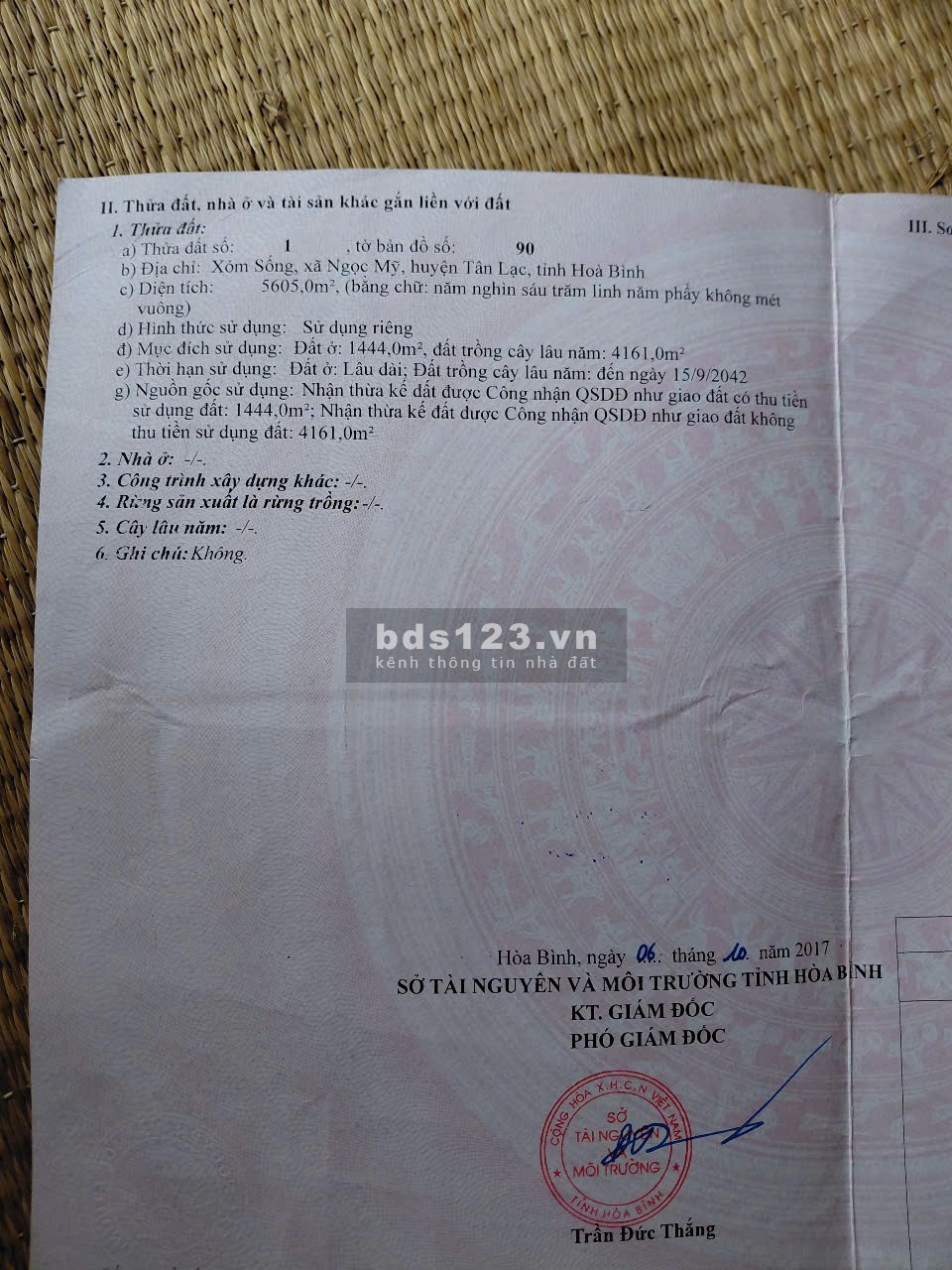 Chính chủ cần bán gấp lô đất ở Tân Lạc, Hòa Bình