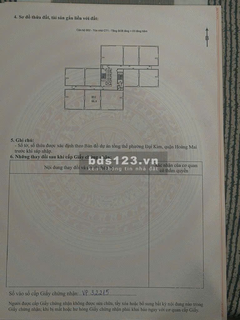 Bán căn hộ CT1 X2 Đại Kim. 3PN 6.96 tỷ. Sổ hồng riêng